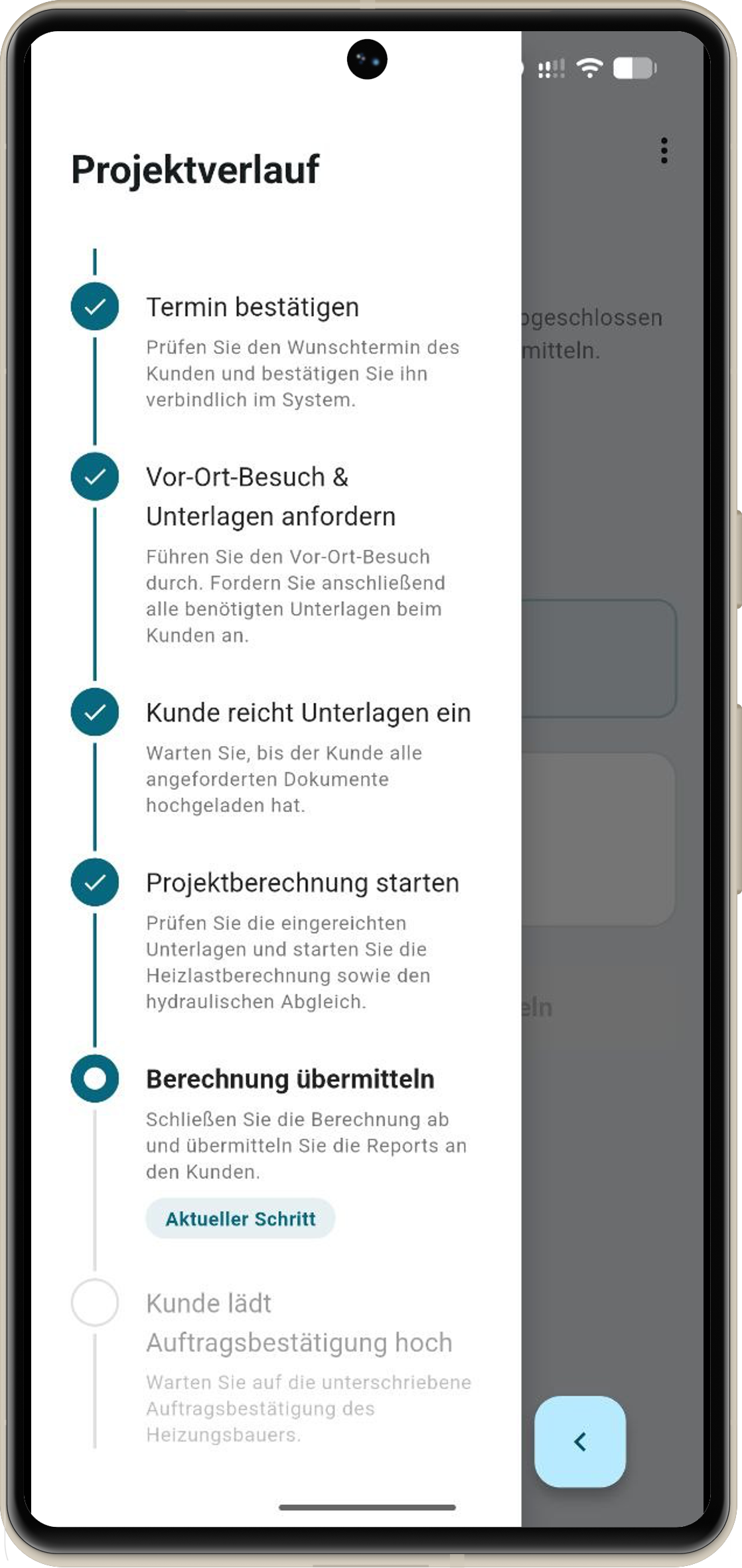 Thermoapp Projektverlauf auf einem Smartphone