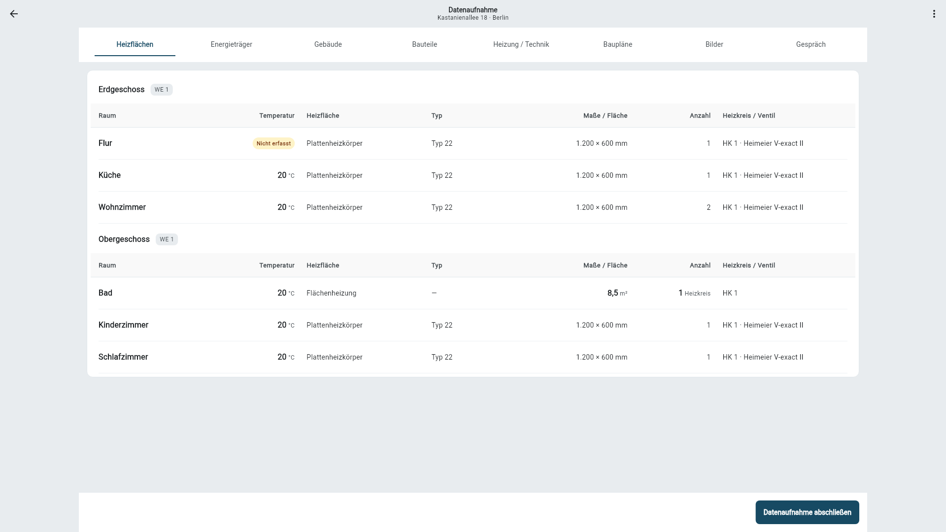 Gebäude aufnehmen in Thermoapp