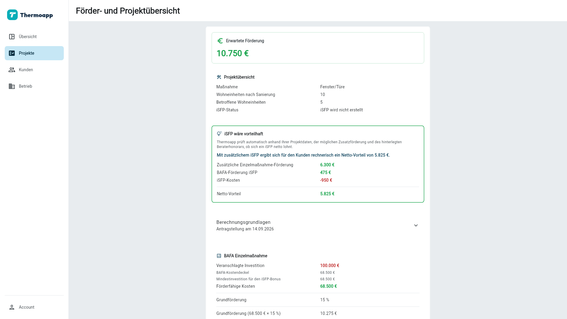 Wohneinheiten angeben. Thermoapp rechnet die Förderung.