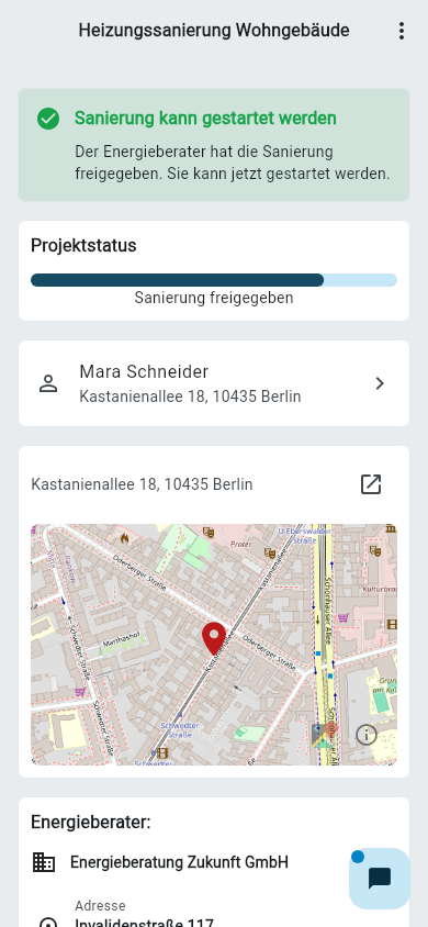 Mobile Projektansicht für Handwerker